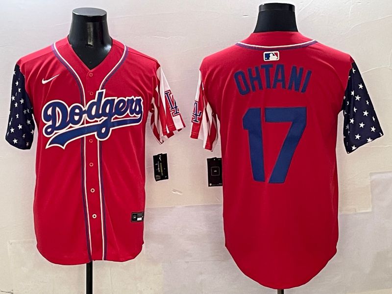 Men Los Angeles Dodgers 17 Ohtani Red a generation of national flags Joint name 2025 Nike MLB Jersey style 13